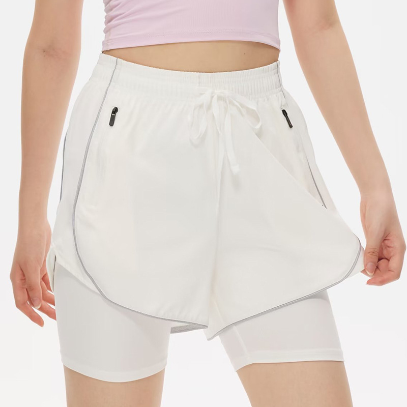 2025S Women s Designer Shorts High Waist Double Layer Sports Quick Drying Running Hot Pants Imitation Two Piece Fitness Pants Bicycle Long Lined Beach