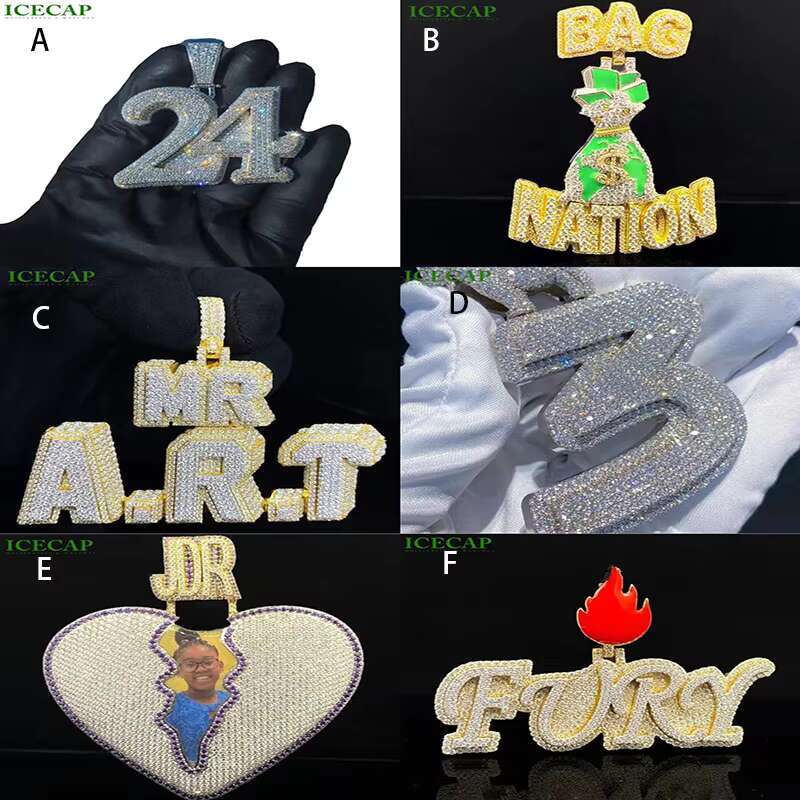 Mens Iced Out Custom Alphabet Letter Pendant Hip Hop Jewelry Pass the Test 925 Sterling Silver VVS Moissanite Diamond Pendant