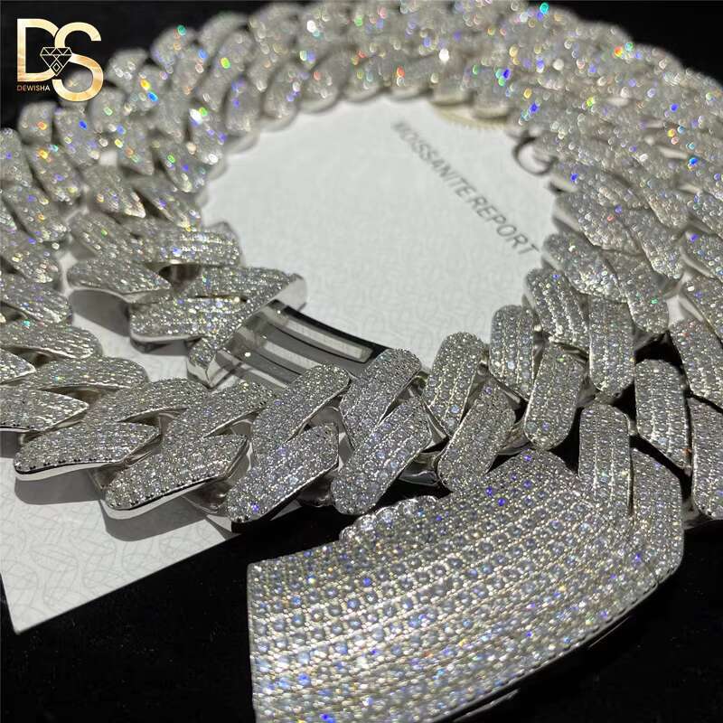 Luxury Hip Hop 18 20 22 Inches S925 Sterling Silver VVS Moissanite Cuban Chain Necklace Men