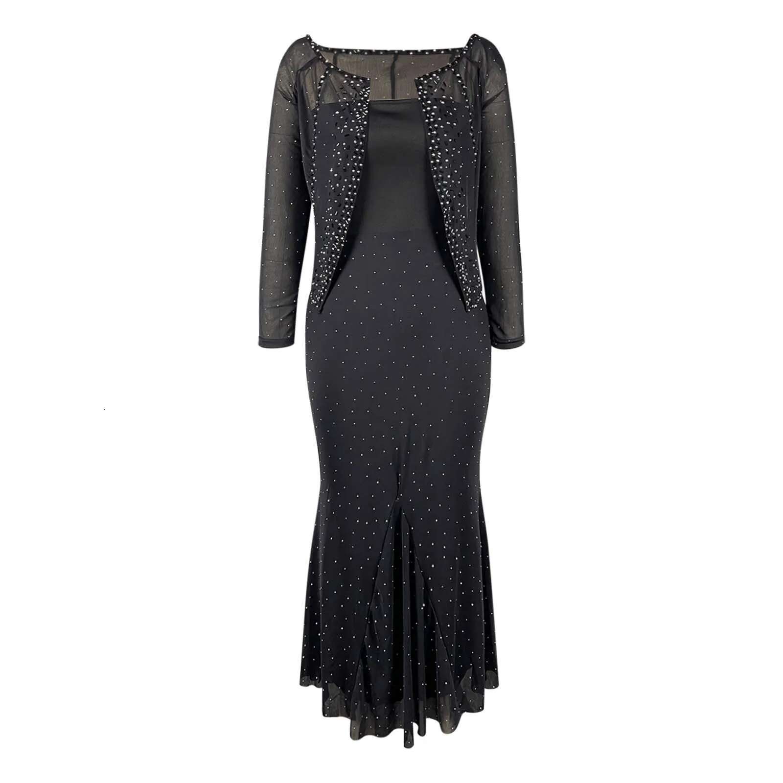 Dongdumaoyi Hollow Out Lace Coat Dresses Wedding Party Bridesmaid Patchwork Solid Color Hem Long Casual Loose Flowy Dress