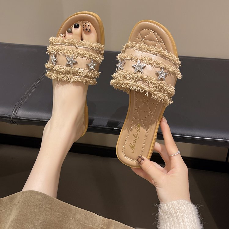 Women's 2025 Summer flip-flops Square heels Low heels rubber casual Everything Stars flat sandals beach shoes