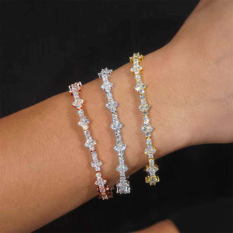 New Arrival 925 Sterling Silver Iced Hip Hop Jewelry VVS Moissanite Diamond Cross Tennis Chain Bracelet for Men and Women