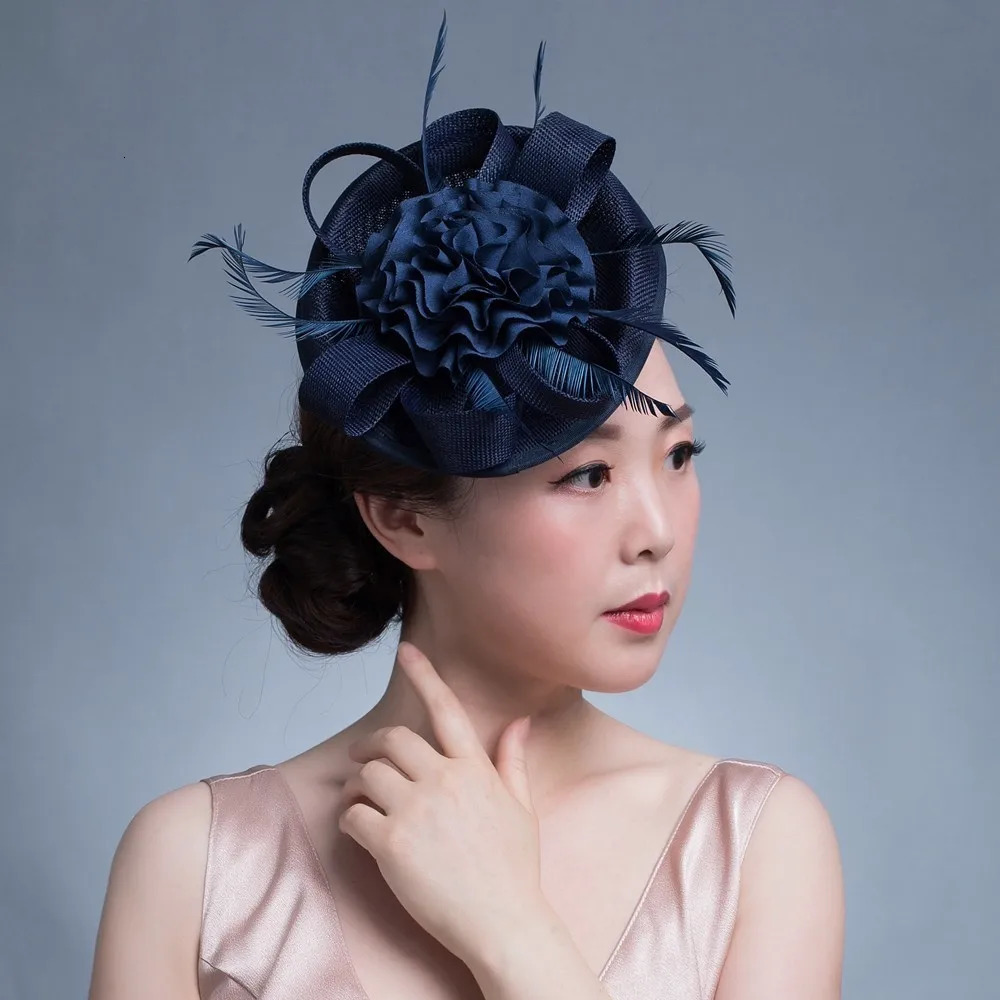 Women Chic Fascinator Hat Cocktail Wedding Party Church Headpiece kentucky Headwear Feather Hair Accessories Sinamay Fascinators 250409