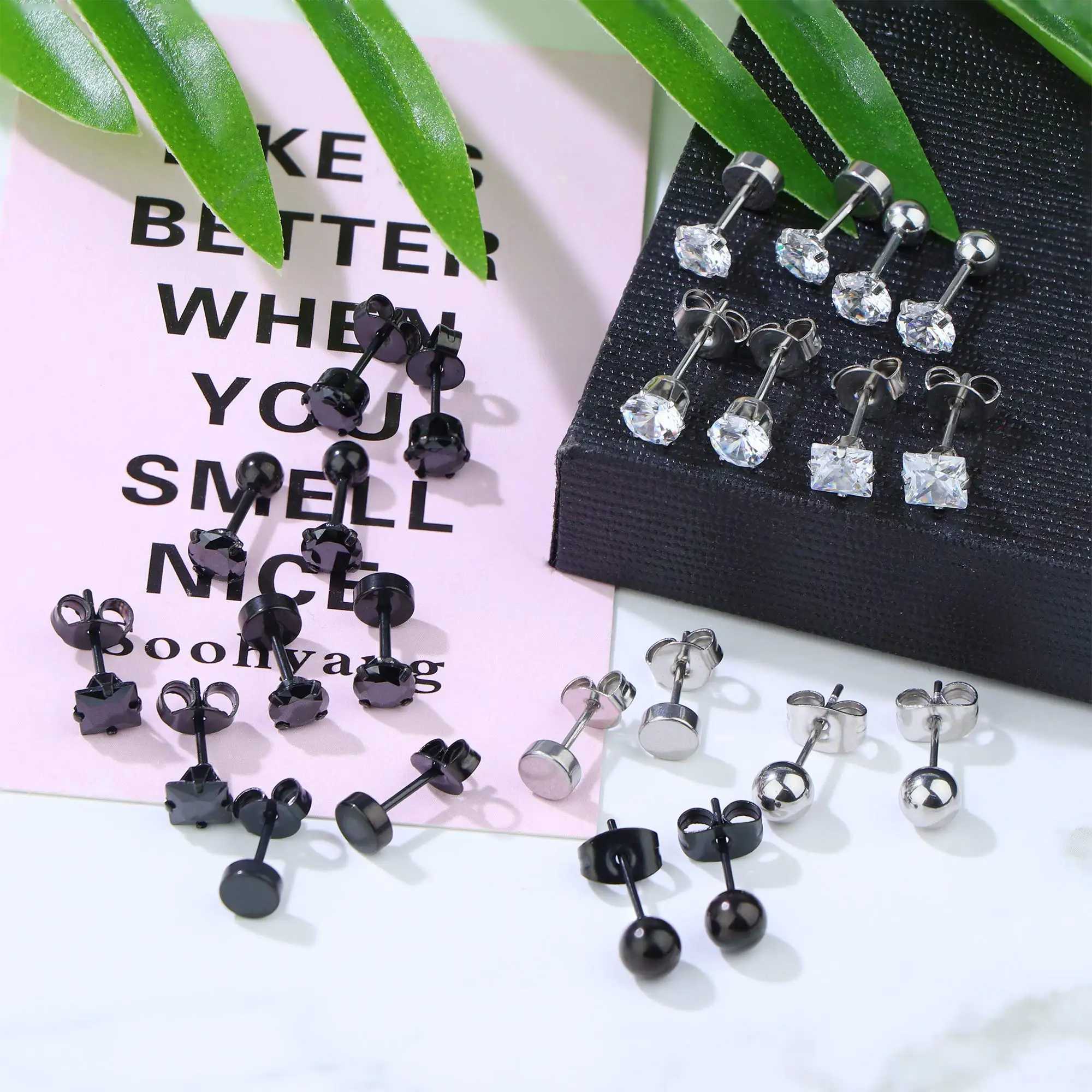 3-8mm Small Black Silver Color Earrings Stone CZ Crystal Ear Studs Surgical Steel Cubic Zirconia Helix Earring Women Accessories Z250408