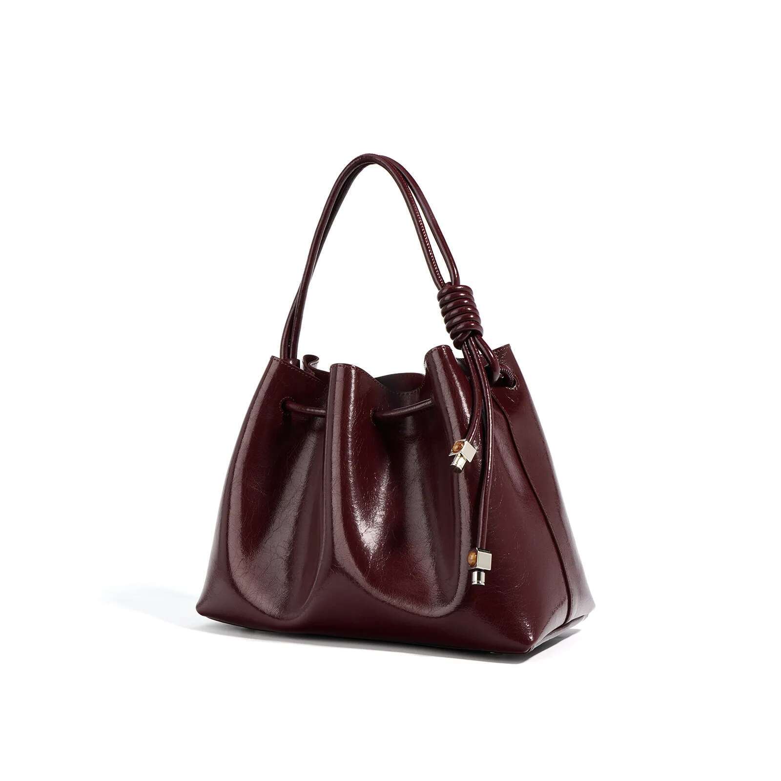 New Fall Winter Genuine Leather Women's Female Commuting Fashion Bucket String Clouds Handbag Ladies Brand Bag