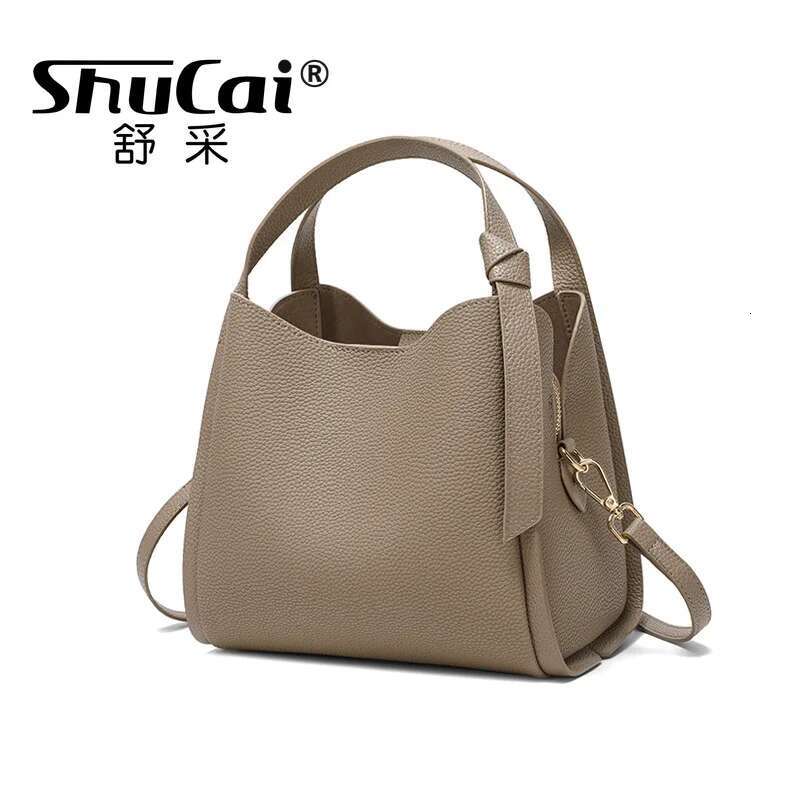 Genuine Leather Women's Handbag New Shoulder Fashion Bucket Cowhide Crossbody Bag Female