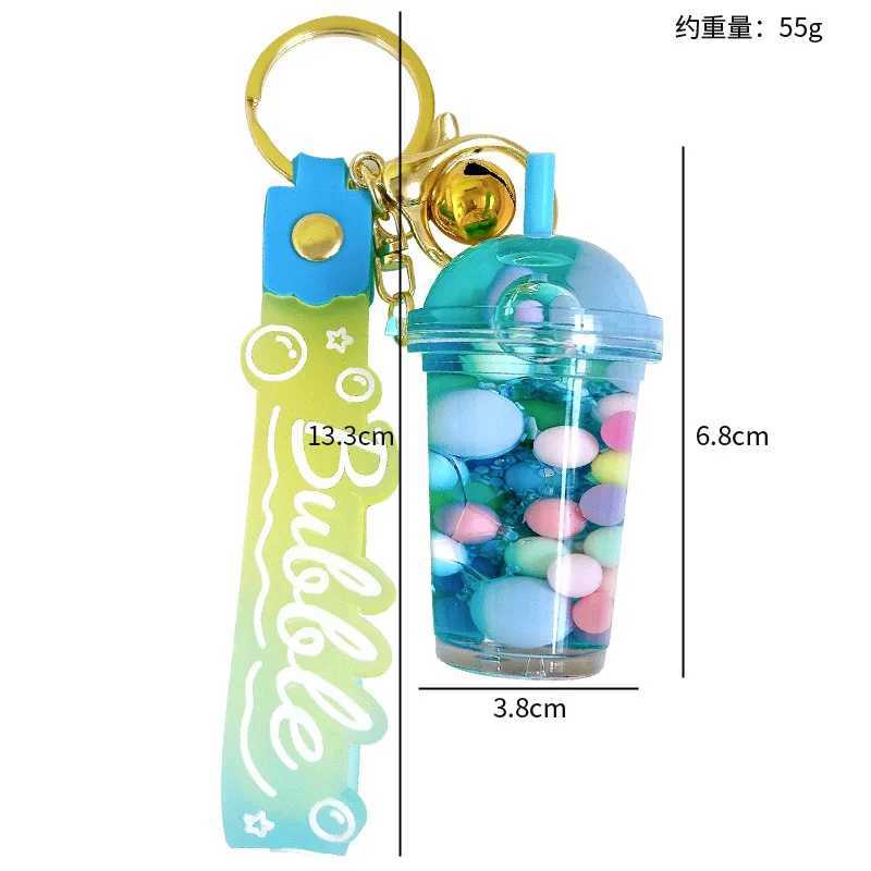 Luminous Camellia Cup Keychain Car Suspension Decoration Floating Quicksand Couple Bag KeychainXJ250409