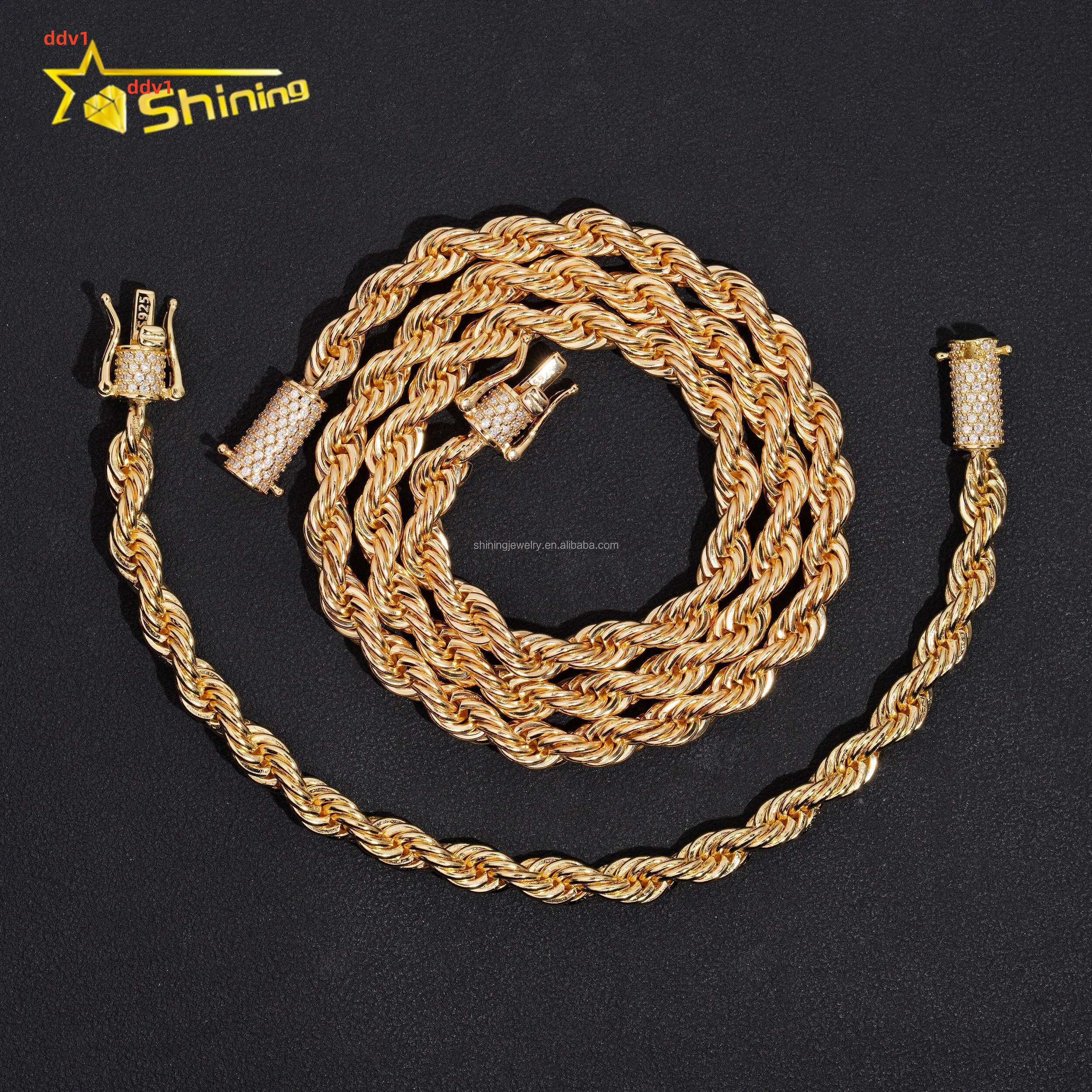 Bulk Stock Drop Shipping Fire Jewelry 6mm Width Stainless Steel 316L VVS Moissanite Clasp Diamond Rope Chain Set Hip Hop Style