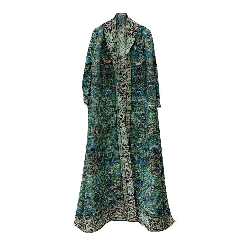 Abaya pleated tight fitting Muslim feminist print plus size long sleeved fashionable and elegant cardigan 250409