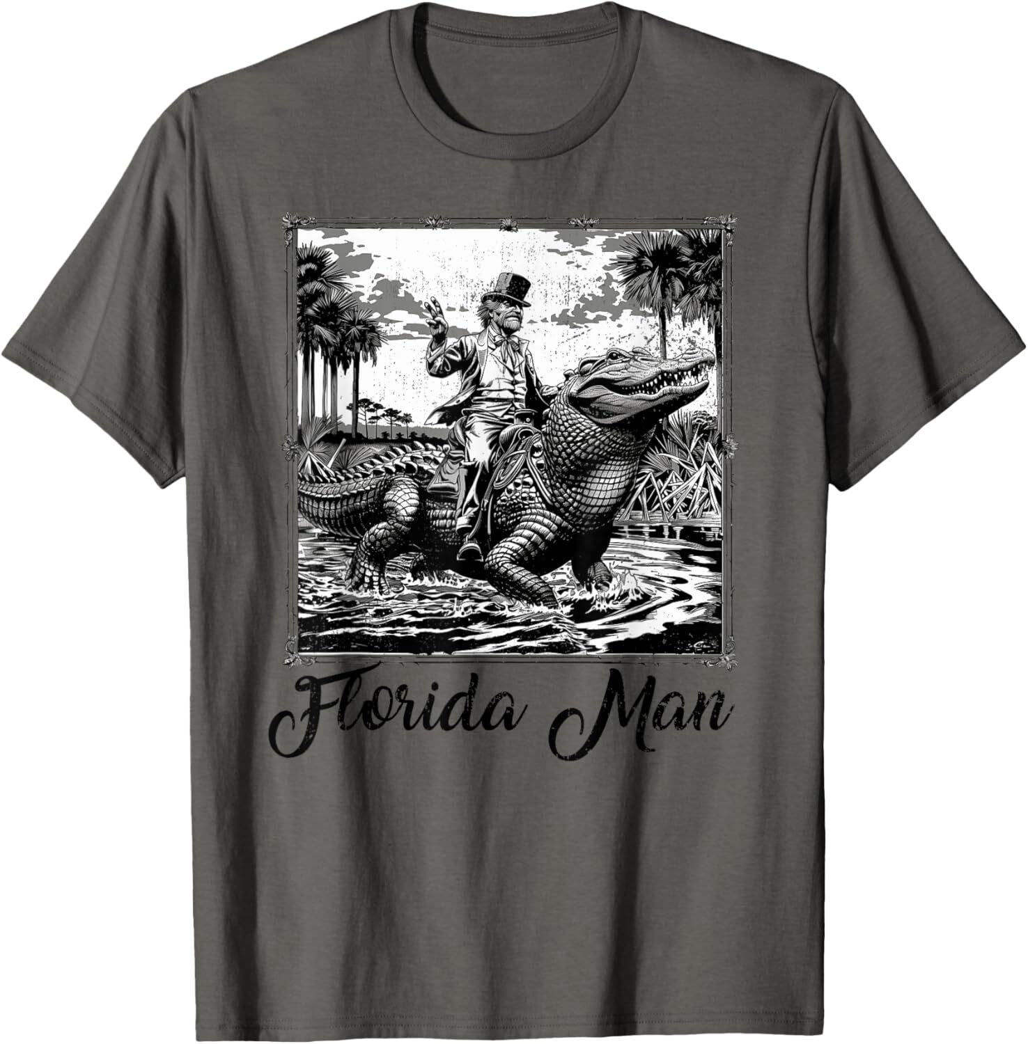 T shirt for Mens Florida Man Riding Alligator Funny Florida Vintage Souvenir Graphic Tee Casual Tops Clothes Short sleeve