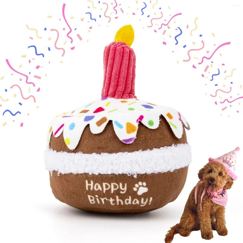 Update Wholesale Dog Toy Pet Birthday Cake Candle Decoration Girl Boy Gifts Squeaky Plush