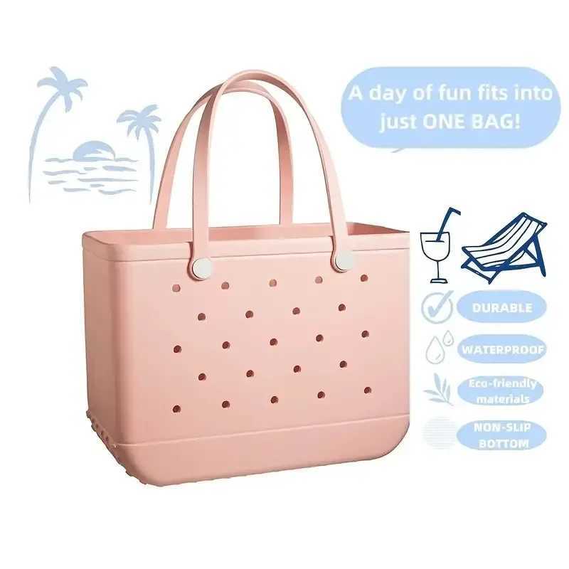 48x24x36cm Summer EVA Beach Basket Wen Picnic Tote Bag Hole Waterproof Handbag Pouch Shopping Shoder Bag Large Boggs Beach Bag XL Z250409