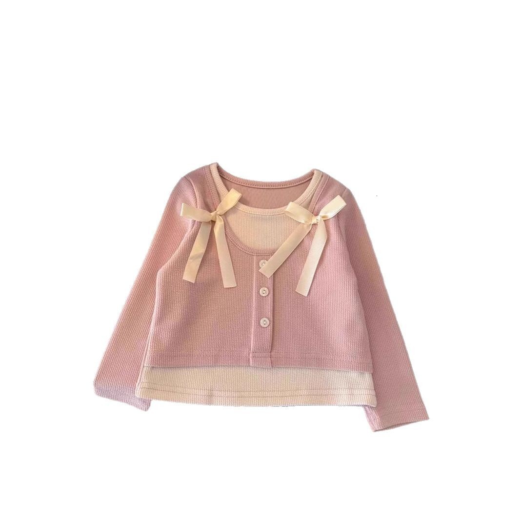 Ddmyshoesvip Sweet And Versatile Fake Two Piece T Shirt Top For Girls Spring New Korean Version Children S Fashionable Western Style Base Shirt