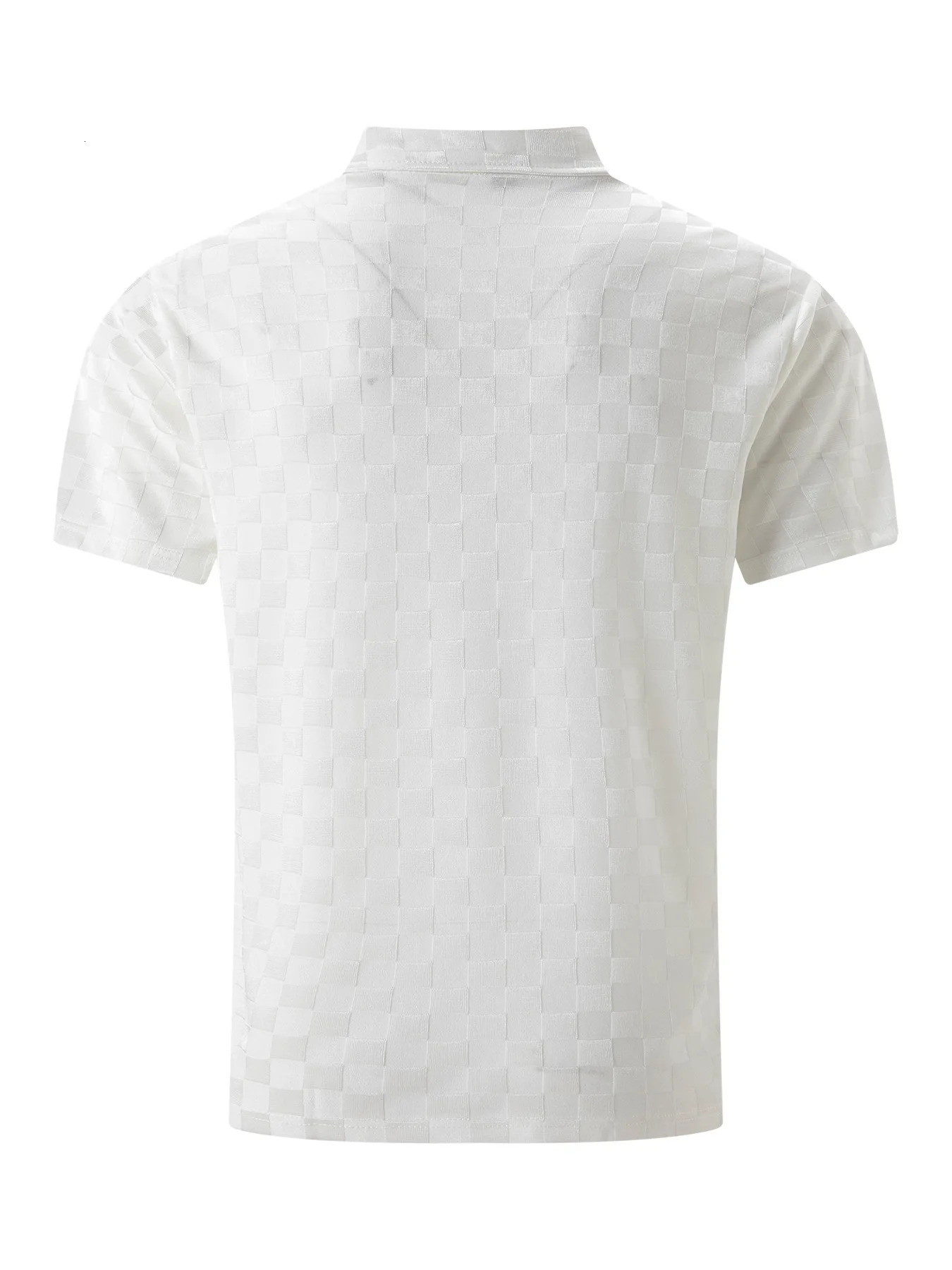 Summer Fashionable Ice Silk Checkered Jacquard Solid Color Polo Shirt Short Sleeve Mens Daily Casual Polo Shirt 250407