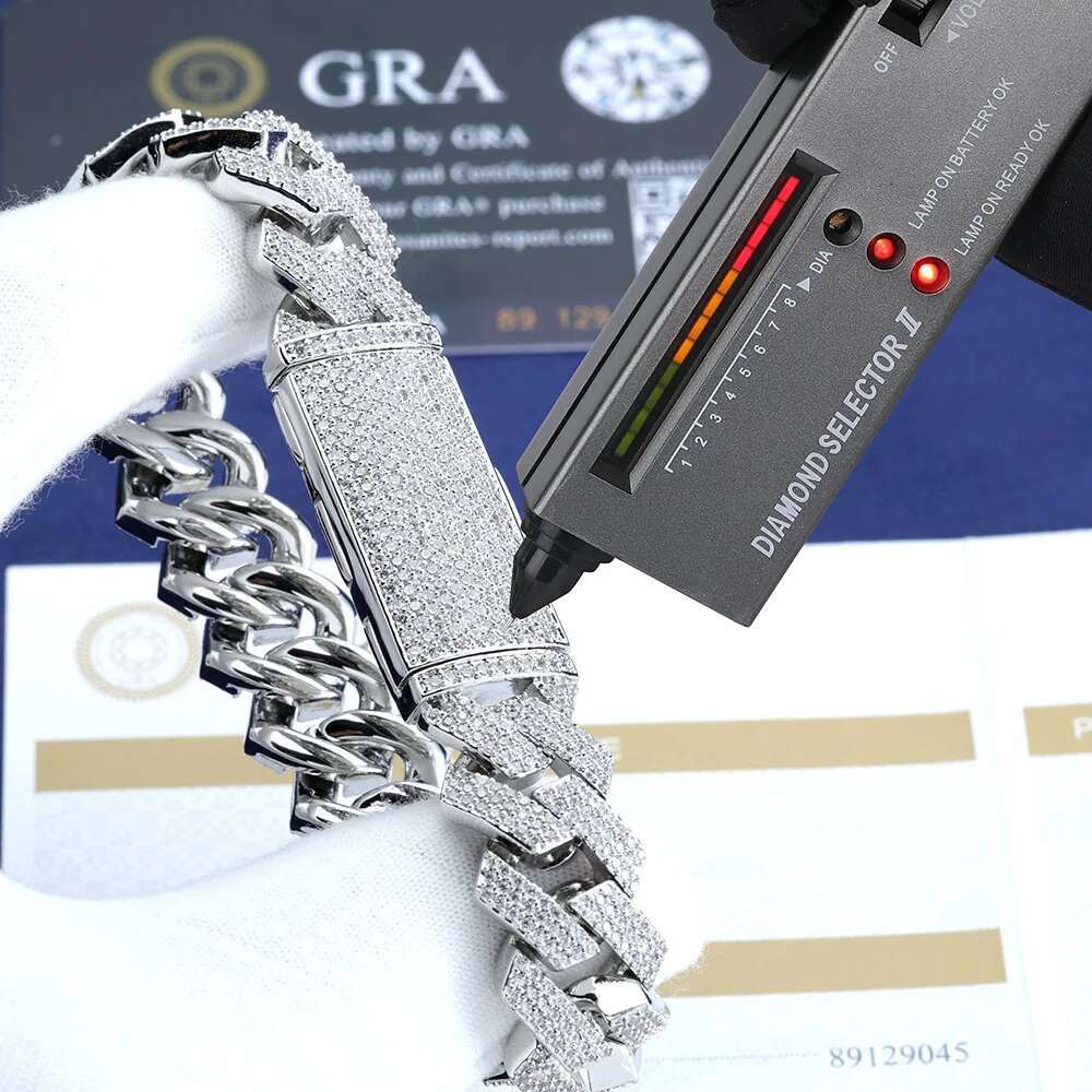 16mm Hip Hop Style 925 Silver VVS Pass Test Diamond Necklace 18k Gold Plated D Color Moissanite Iced Out Cuban Chain