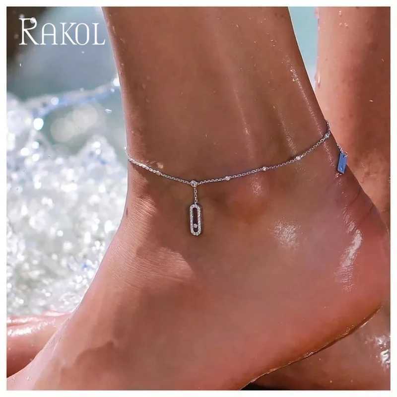 RAKOL Fashion Cubic Zirconia Geometric Pendant Anklets For Women INS 2023 Trendy Beach Accessories Hawaii Party Gift Jewelry Z250408
