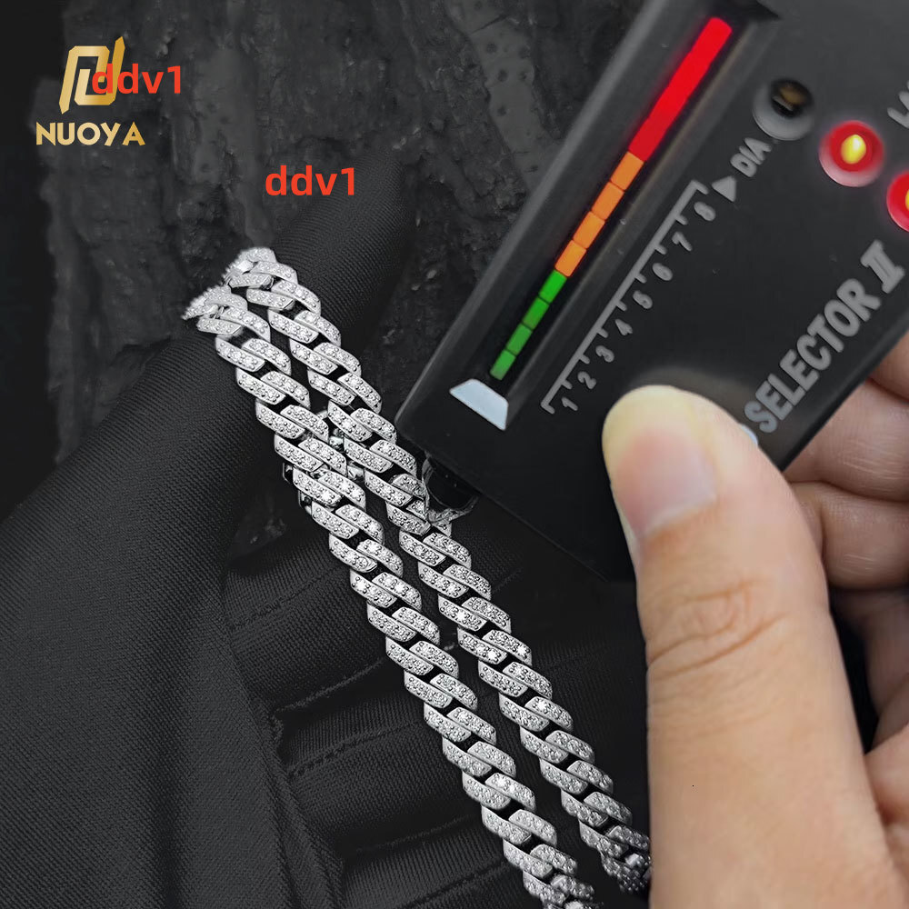 Nuoya 925 Silver Jewelry 8mm Prong Cuban Link Chain Iced Out Pass Diamond Tester VVS Moissanite 925 Sterling Silver Necklace
