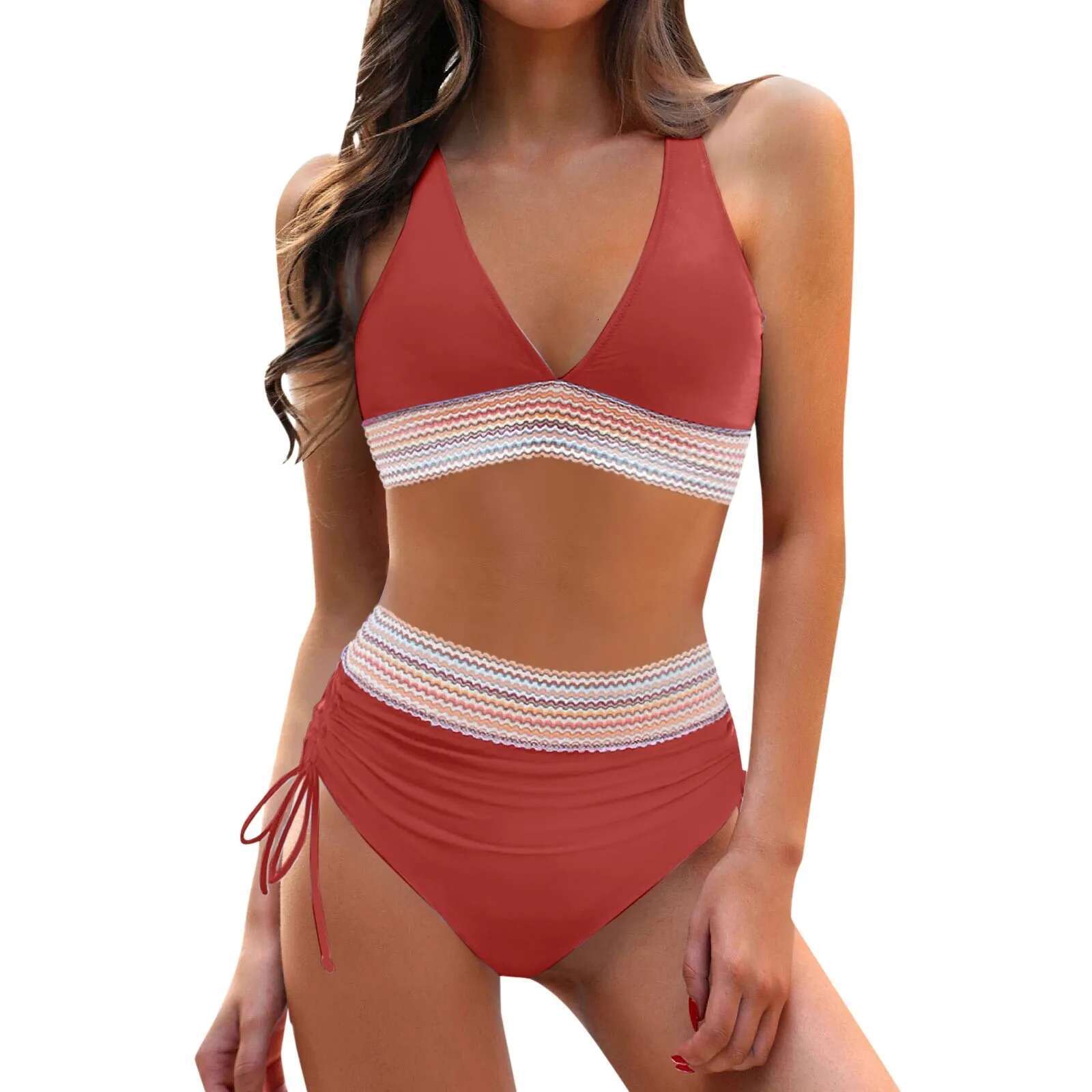Dongdumaoyi Solid Color Drawstring Bikini Set Fashion High Waist Separate Patchwork Swimwear Women Swimsuit Summer Beachwear