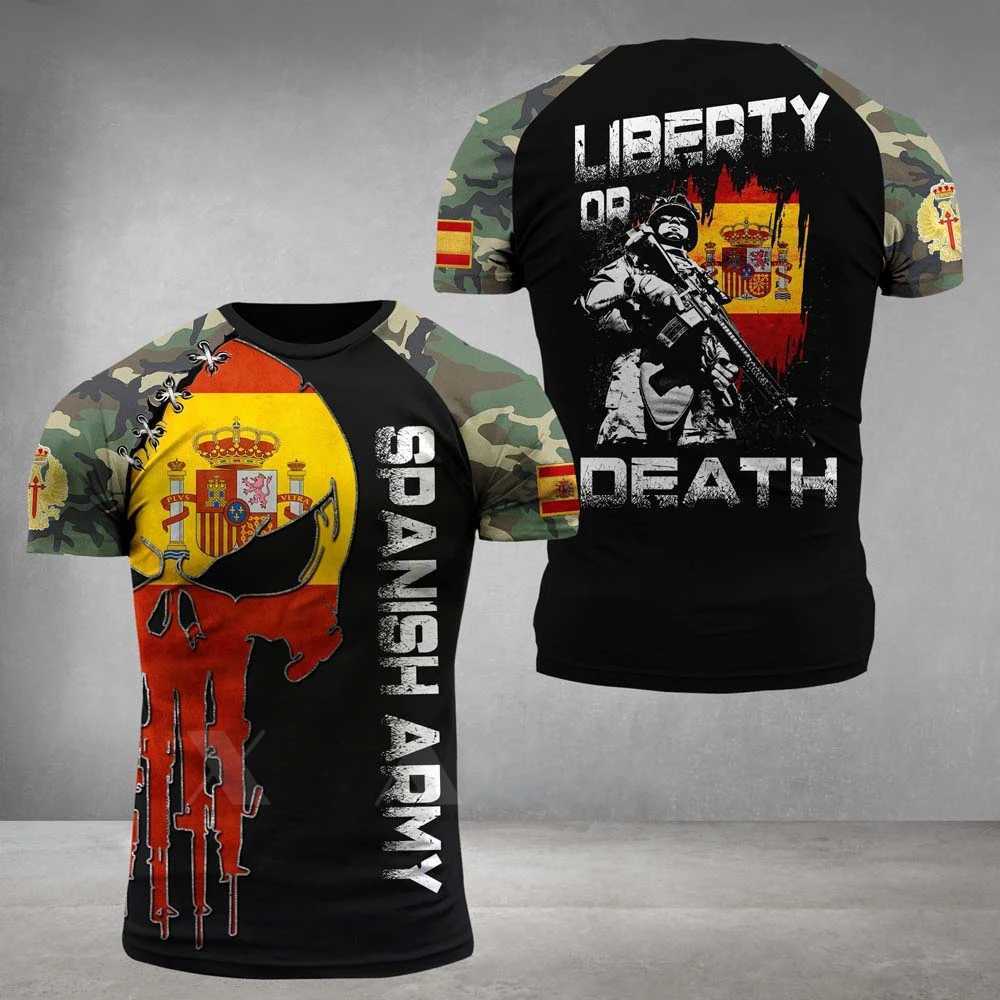 Spanish flag graphic mens T-shirt Army casual short sleeved T-shirt mens hunting T-shirt Spanish veteran top camouflage clothing XLXJ250409