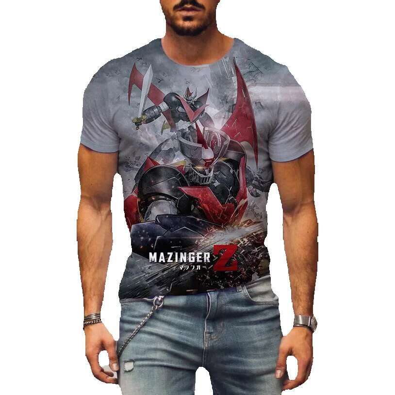 Mazinger Z 3D printed anime robot for men women, casual and fashionable short sleeved T-shirt, oversized Haruku T-shirt top, children's clothing