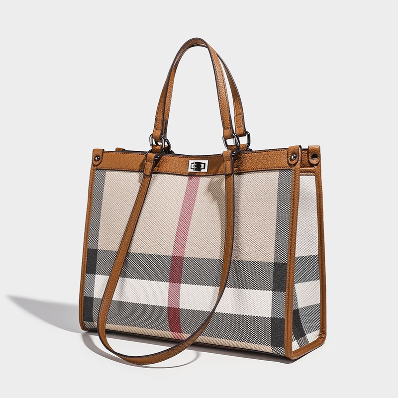 Summer New Fashionable Plaid Large Capacity Tote Premium Texture Versatile Handbag Single Shoulder Crossbody Bag Shoulder Bags