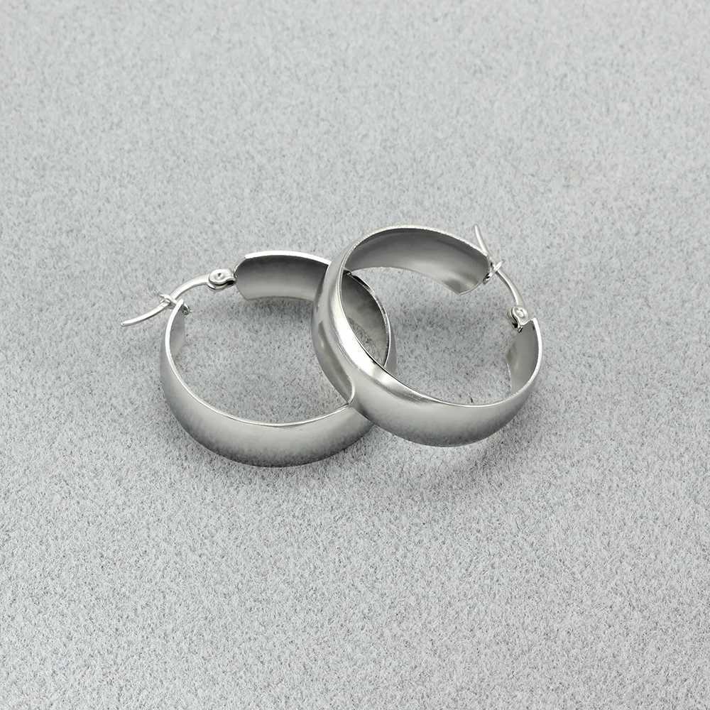 Stainless Steel Earrings For Women Silver Gold Color Simple Wide Round Hoops Female Fashion Jewelry Trend Party Gift 2024 Z250408