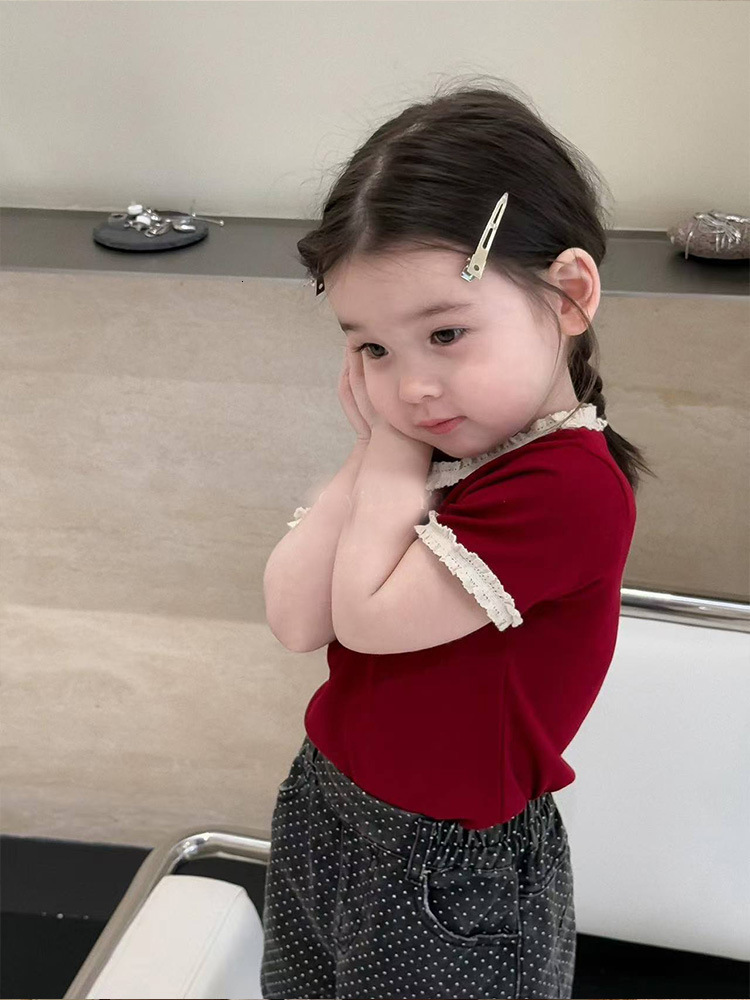 Ddmyshoesvip Girls Short Sleeved T Shirt Summer New Korean Version Children S Loose Lace Round Neck Top For Girls Baby Base Shirt T