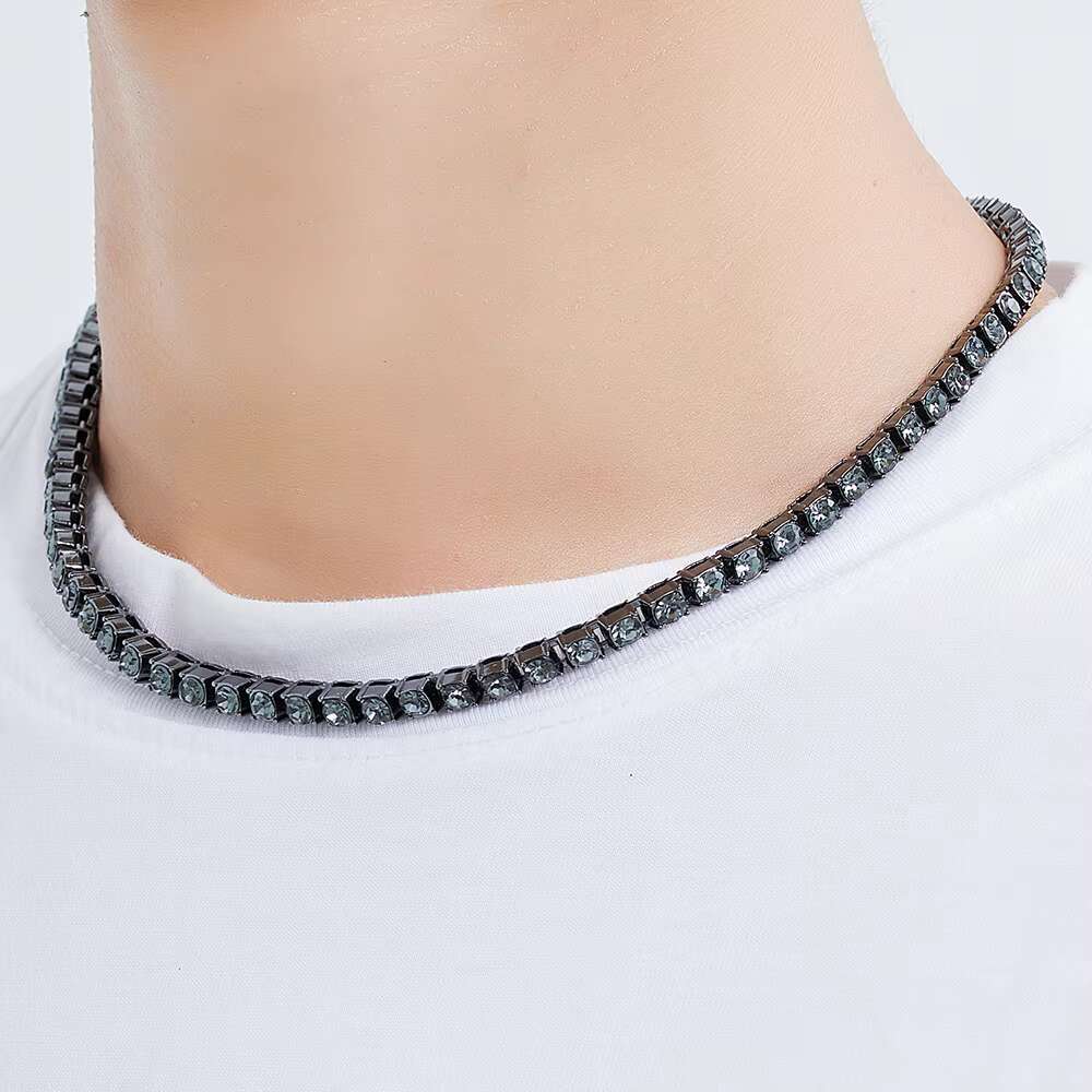 2025 gray tennis chain cubic zirconia rap singer necklace zinc alloy men's and women's accessories