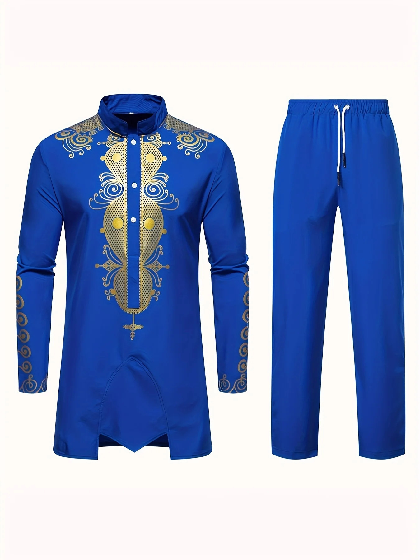 Traditional culture mens suit Muslim personalized 3D printed pattern Arabic dress loose and breathable twopiece set 250409