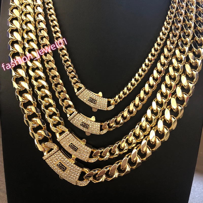 VCT 18mm Long Lock Rectangular Zircon Prong Set Cuban Necklace Ice Crystal Small Crystal Zircon Chain Hip Hop Rock Jewelry