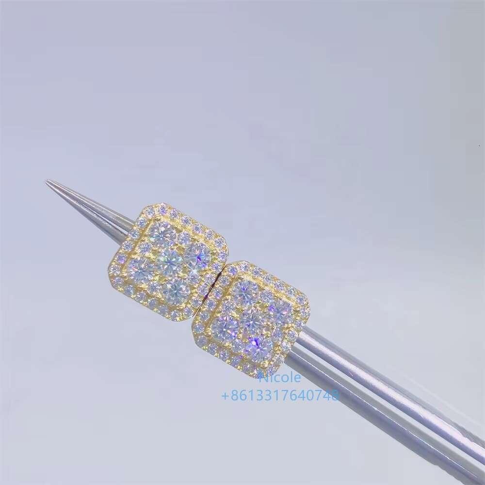 Iced Out Vvs Moissanite Diamonds square Shape 925 Sterling Silver Mens Hip Hop Stud Earrings