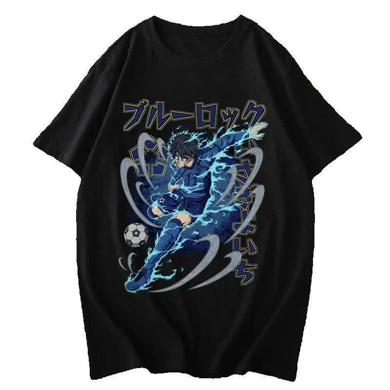 Blue Yoichi Isagi manga retro shirt hip-hop unisex street clothing pattern blue lock oversized T-shirt top