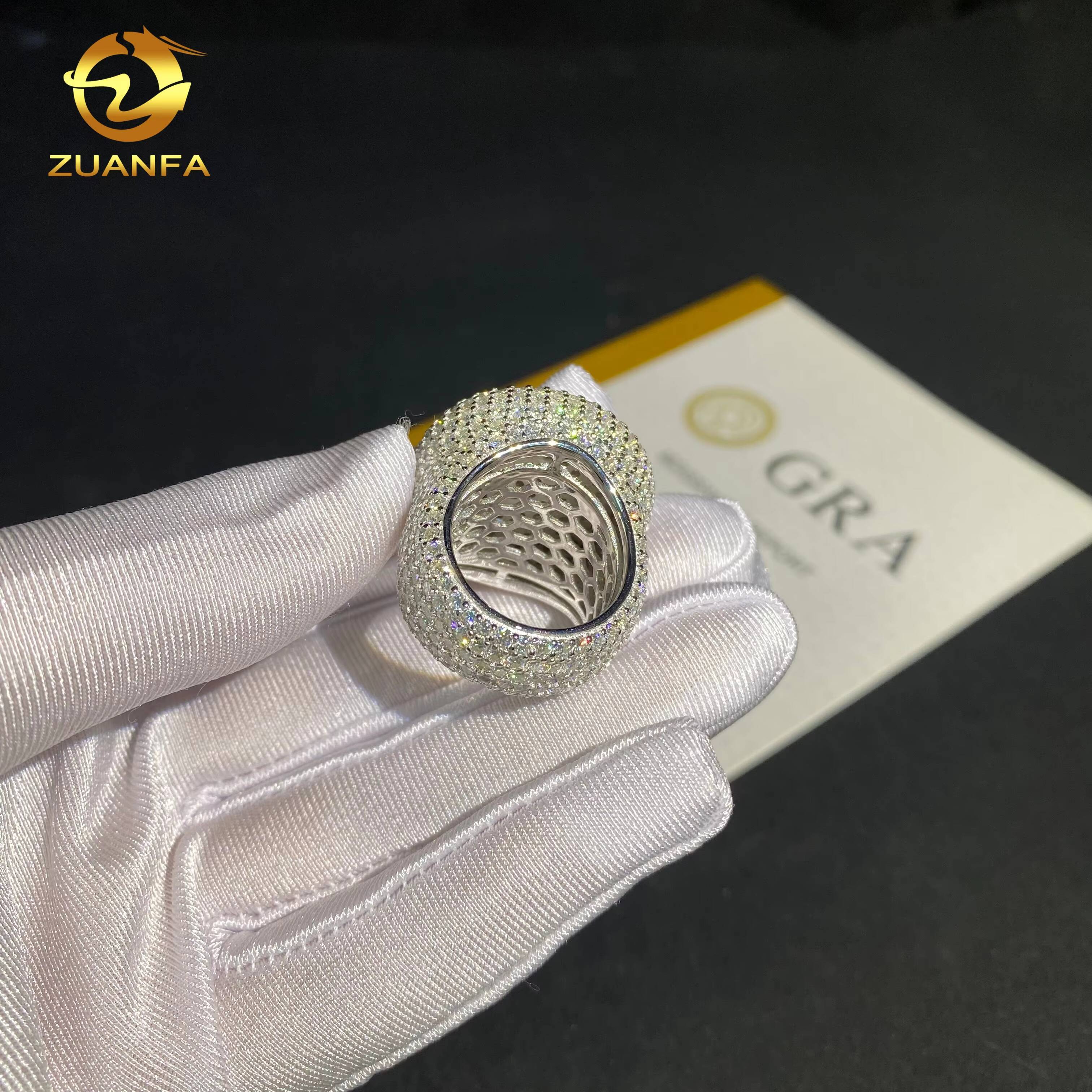 Ready to Ship Pass Tester Moissanite Iced Out Jewelry 925 Silver Round Ring Fine Hip Hop Jewelry VVS Moissanite Diamond Men Ring