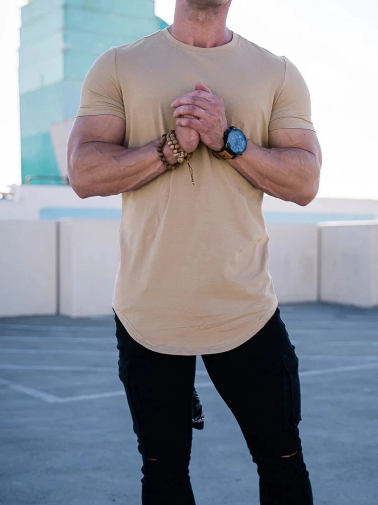 Muscle Fitness Tshirt Summer Mens Sports Training Short Sleeve High Quality Cotton Shirt Top 250409