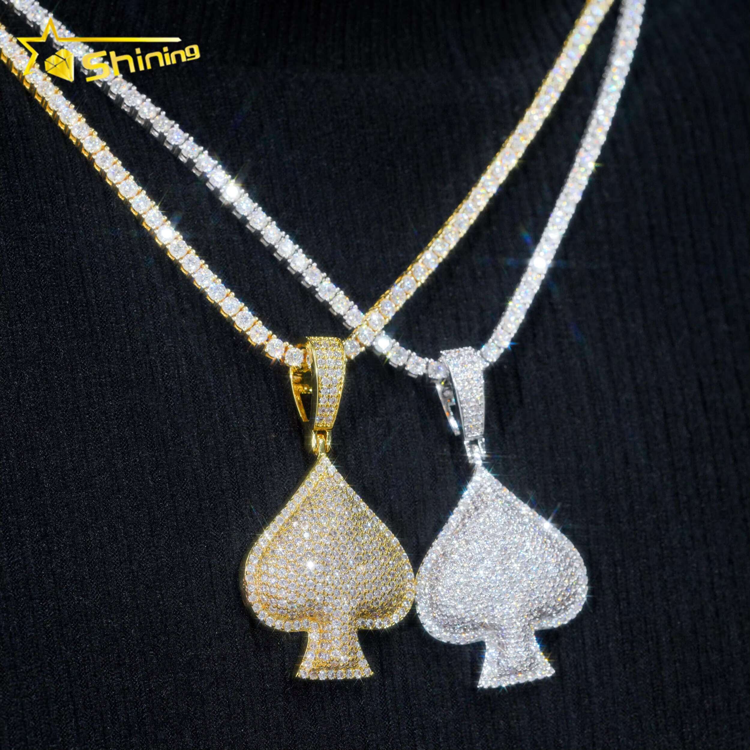 China Jewelry Factory Ace Poker Iced Out Rapper Jewelry Necklace Vvs Moissanite Diamond Hip Hop Pendant