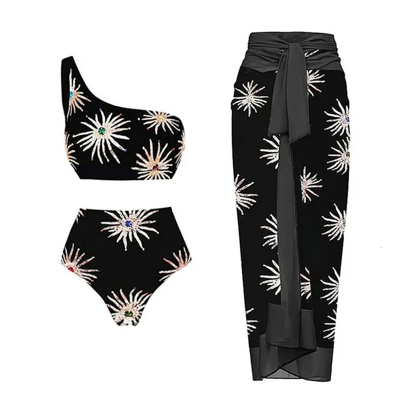 Fashion Swimsuit Womens Tight Summer Collection Ruffle Splicing Printed Beach Wear Holiday Bikini Cover Ups Set 250409