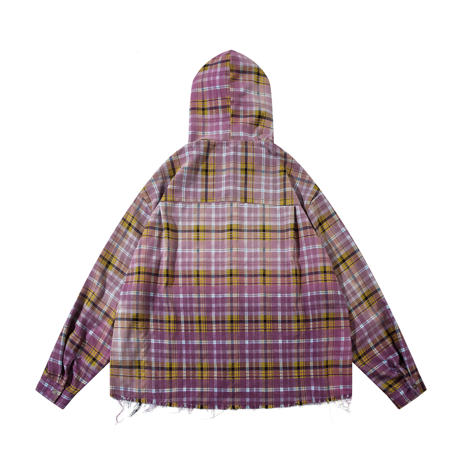 MIJKO fully printed plain weave shirt jacket green pink purple gradient retro super large hooded fashionable mens 360g 250409