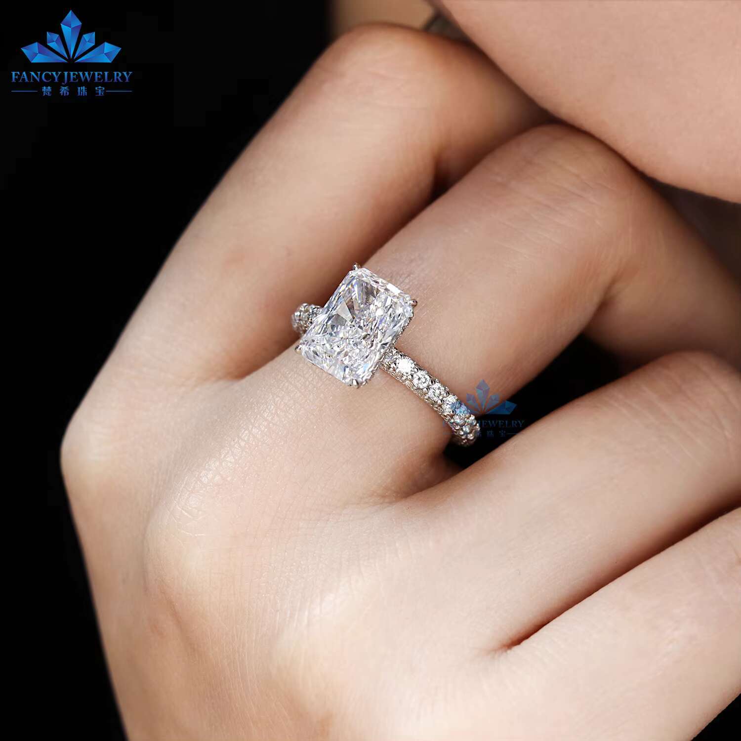 Custom Engagement Wedding Ring Jewelry 18k Solid Gold D VS1 Radiant Cut 3ct Lab Grown Diamond Ring