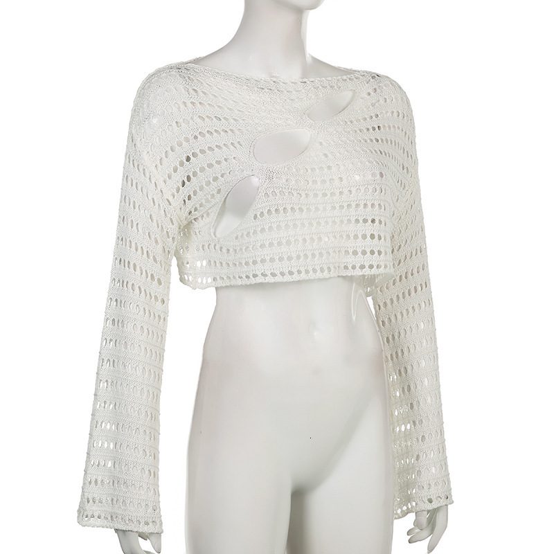2025 Sexy Perspective Piercing Open Umbilical Hot Girl Top for Outer Wearing Hollow Loose Knitted Womens Dress