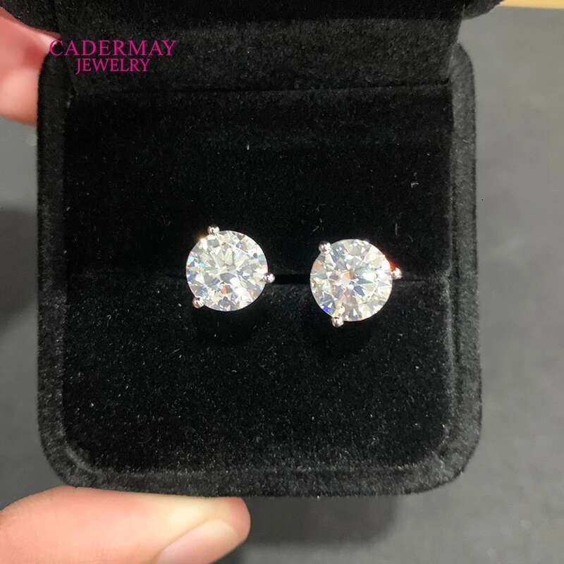 Cadermay 0.5ct 1ct 2ct 3ct D VVS1 Moissanite Diamond 3 Prongs Martini Earrings Stud 925 Sterling Sliver Earrings For Women Gift