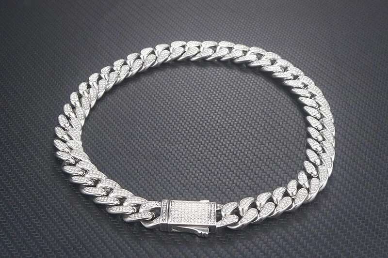 16mm wide Stainless Steel Bling Iced Out Round Cuban Miami Link Chain Necklaces for Men Hip Hop Rapper Jewelry Never Fade