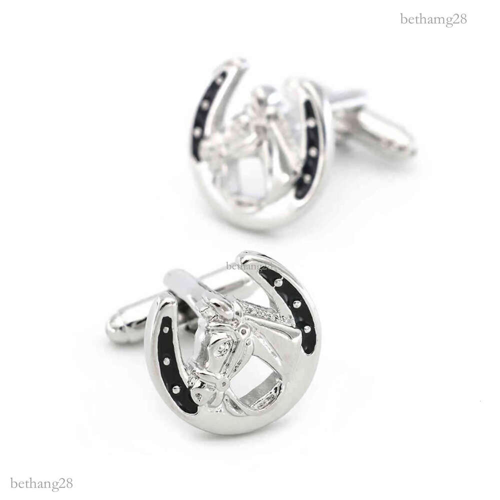 Men's Horse Head Cuff Link Copper Material Black Color G1126