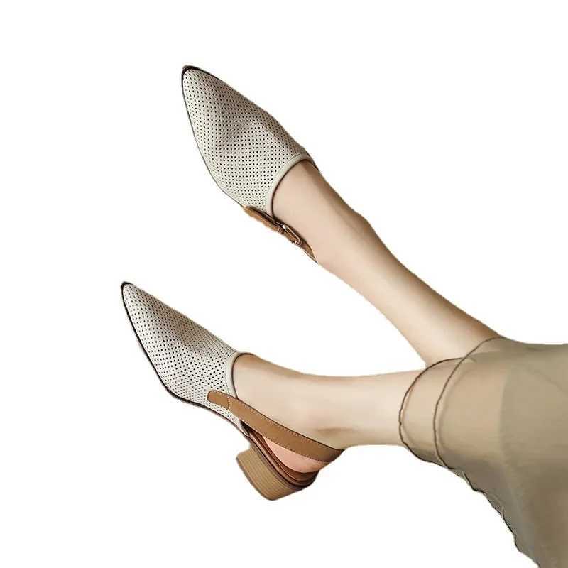 New Arrival Knitted mesh breathable hollow womens sandals new fashion Pointed thick high-heeled sandals womens sandals T250409