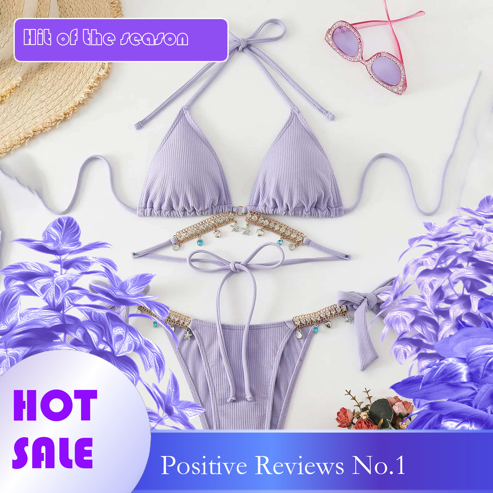 Dongdumaoyi Sexy Purple Micro Bikinis Sets Two Pieces Swimsuit Chain Swimwear Female Thong Brazilian Biquini Beach Wear Bathing Suit
