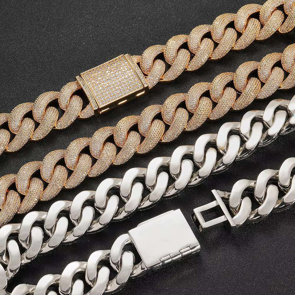 Hot Selling 25mm Full Diamond 18k Cuban Necklace Fashion Jewelry Necklace Light Luxury Hip Hop Necklace