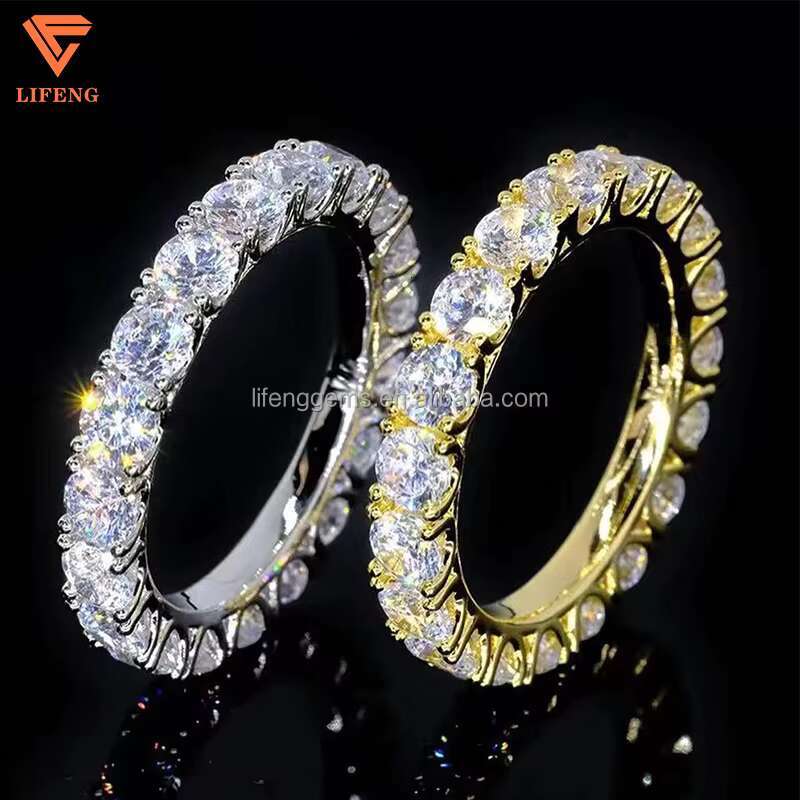 Wholesale Sparking Vvs Moissanite Diamond Ring Round Cut 925 Silver Hip Hop Jewelry Engagement Wedding Rings