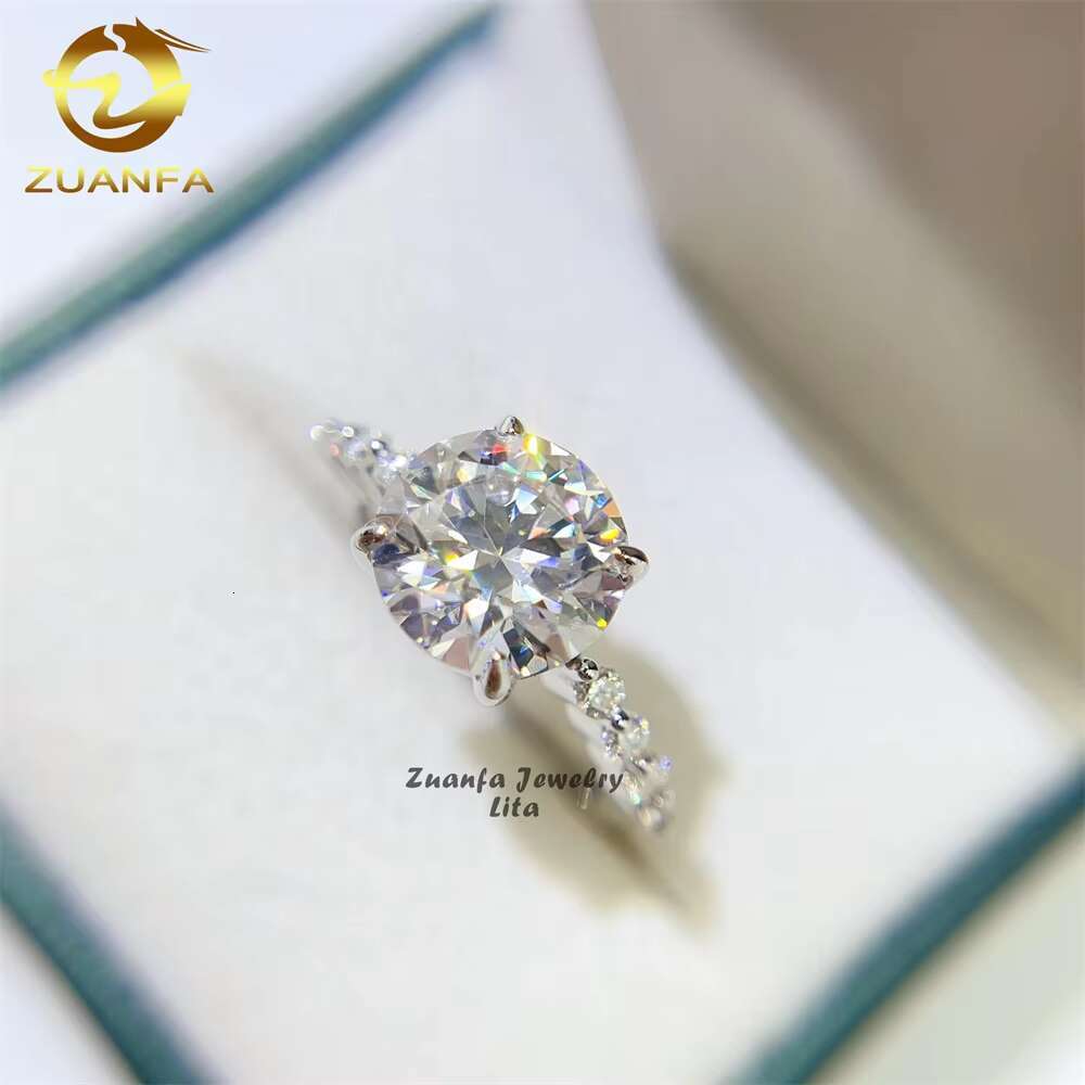 Zuanfa Jewelry Wholesale Price Fine Jewelry 18k Real Gold Engagement 5ct Round Cut Moissanite Ring