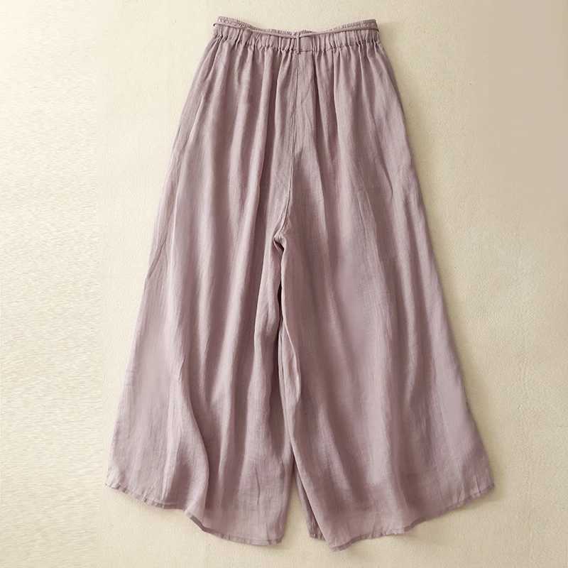 Linen double-layer high waist wide leg pants for womens summer new loose Ele lace top casual ankle pantsXJ250403