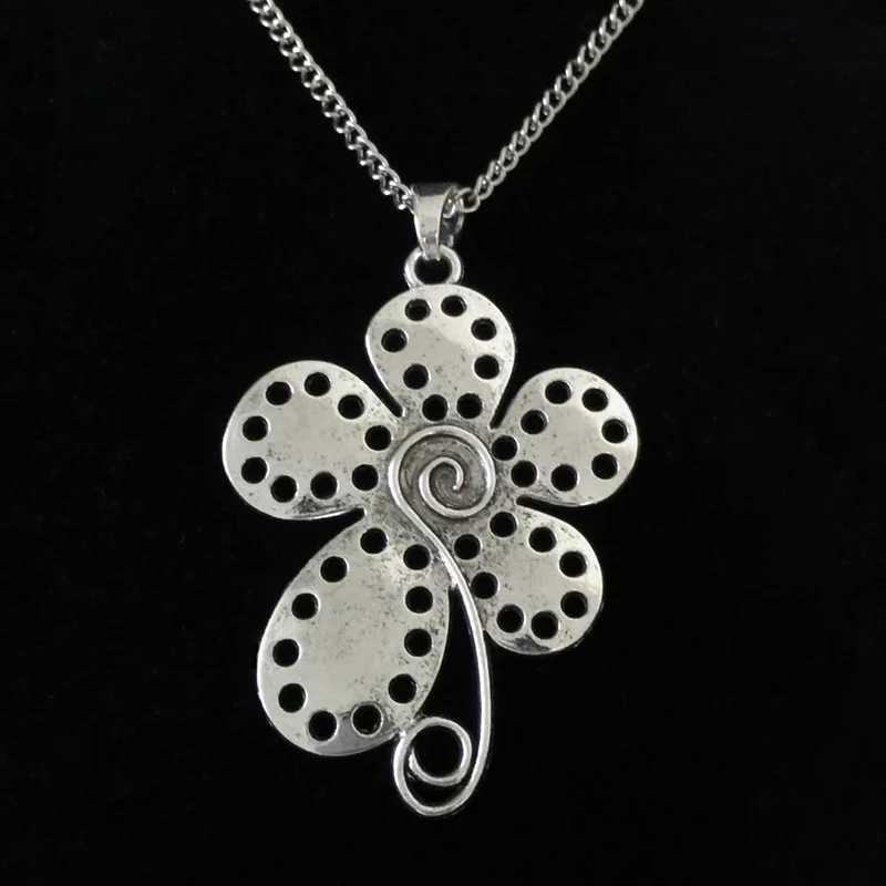 1 x Xizang Silver Large Spiral Design Five Petal Flower Pendant Necklace Long Chain Lagenlook 34 Y250408
