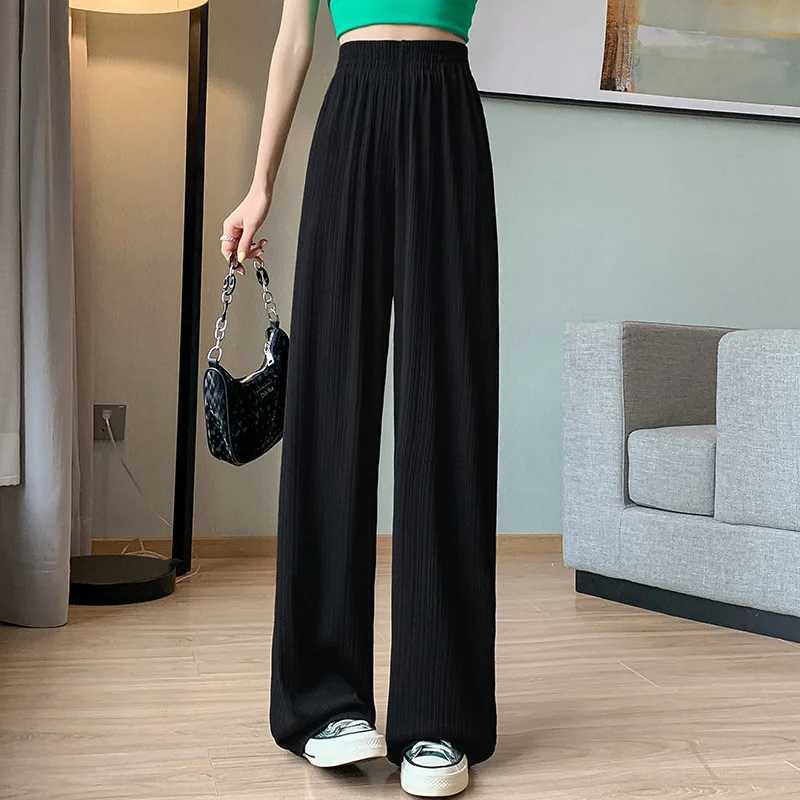 Thin Summer Wide-leg Pants Ice Filament Permeability Women Spring Women Elastic Waist Straight Long Wide Leg Pants Casual Fe XJ250616